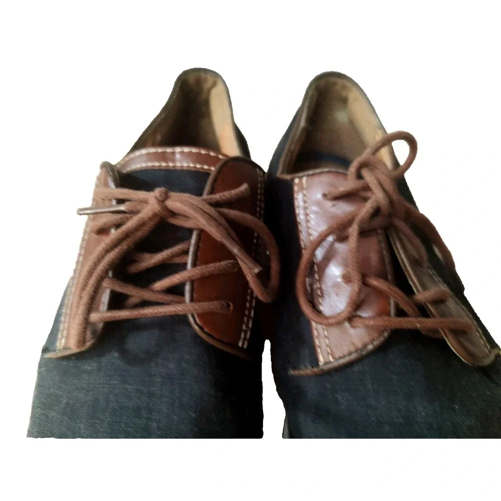 Giorgio Brutini Mens Shoes Sz 11 Oxfords Derby Linen Canvas Black Brown Heel Tap
